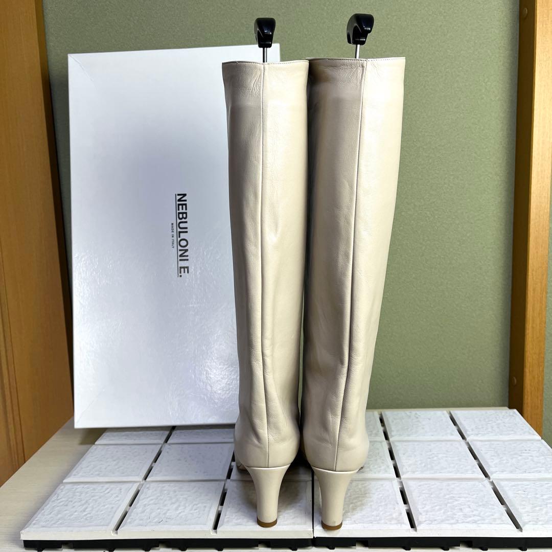 37 ネブローニ ロングブーツ ホワイト 白 レザー 24