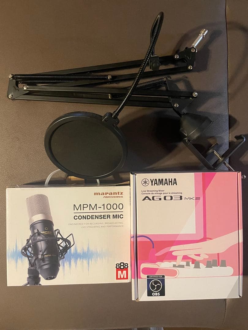 購入履歴記載ミキサーAG03、マランツコンデンサーマイク、スタンド、変換アダプタ