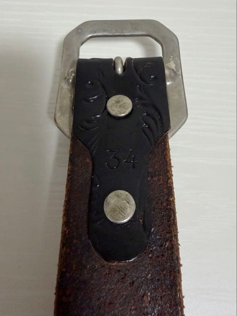 HTC レザー フラワー ターコイズ スタッズ ベルト 34 本革 ヴィンテージ