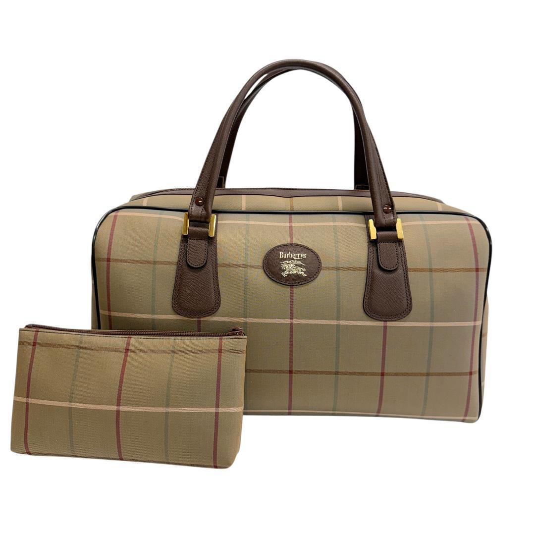 極美品 バーバリー ボストンバッグ ノバチェック レザー 旅行かばん ブラウン