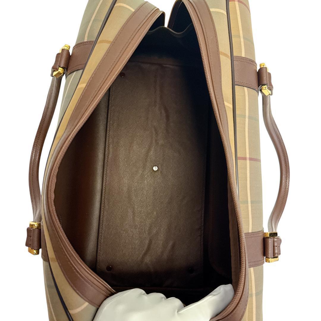 極美品 バーバリー ボストンバッグ ノバチェック レザー 旅行かばん ブラウン