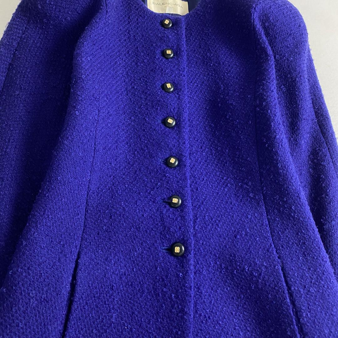 バレンシアガ　スーツセットアップ　ノーカラー　ツイード　ロゴボタン　希少カラー