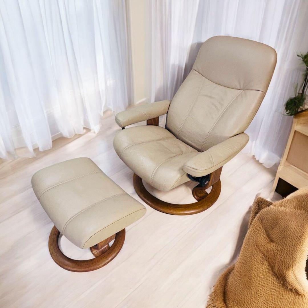 エコーネス ストレスレスチェア コンサル ノルウェー製 オットマン付き ベージュ