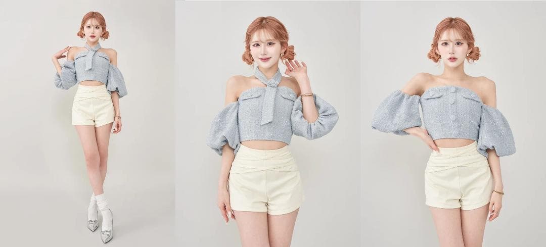 ダーリッチ darich ホルターネックオフショルツイードトップス ホワイト