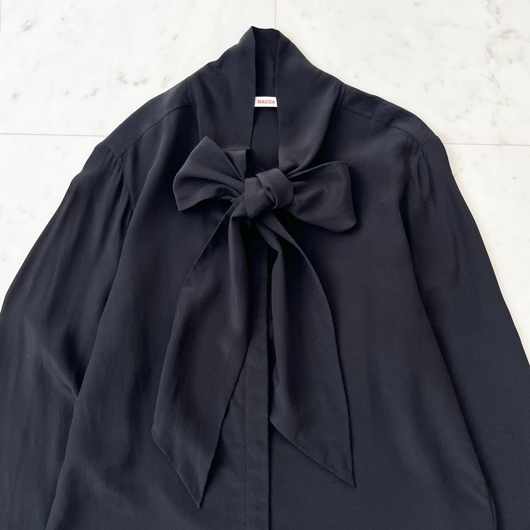 美品♪バッカ　シルク100% 洗える　シャツ　ボウタイ　リボン　日本製　長袖　M