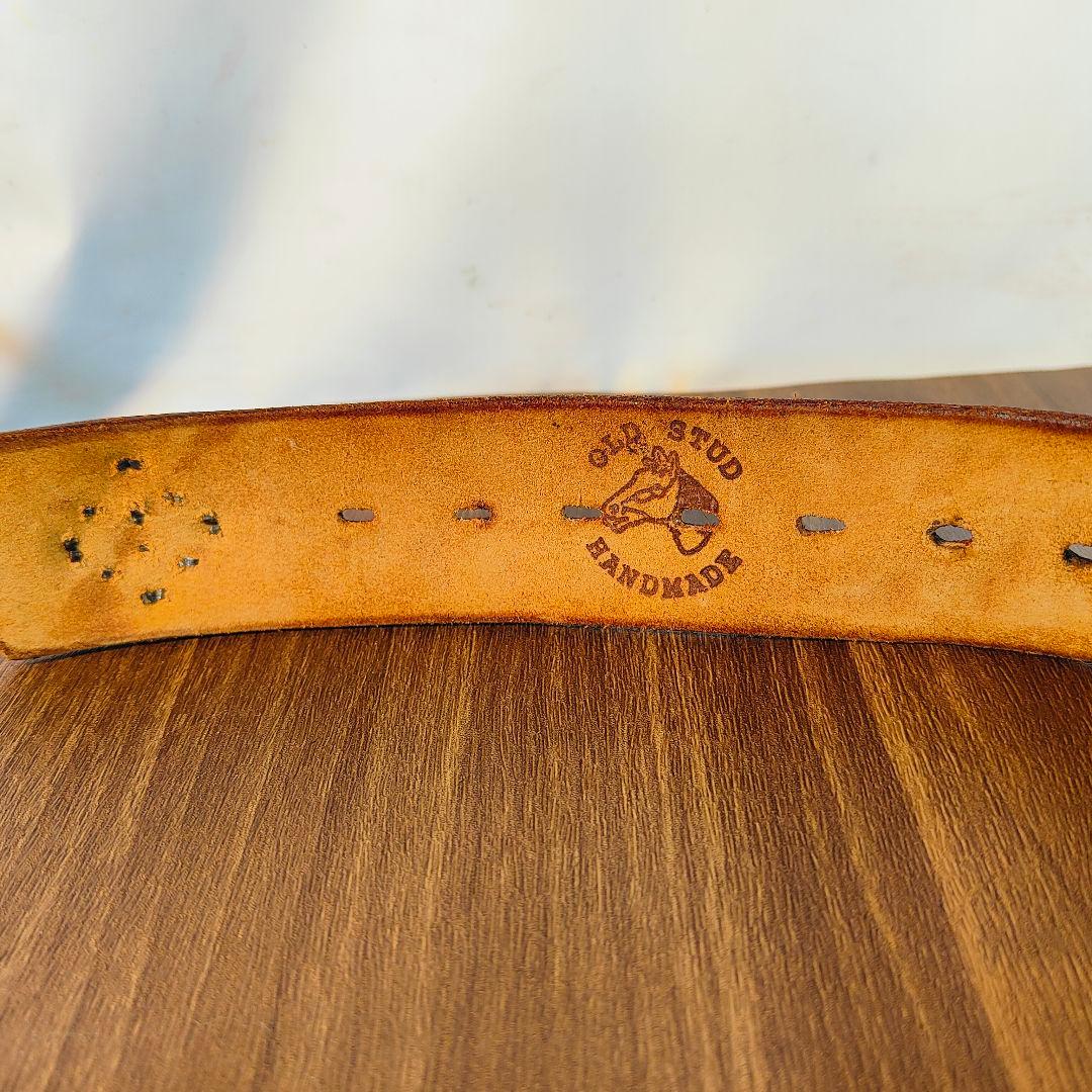 【茶芯極美品】【USA】OLD STUD　高級スタッズドレスベルト 黒艶牛革蛇革