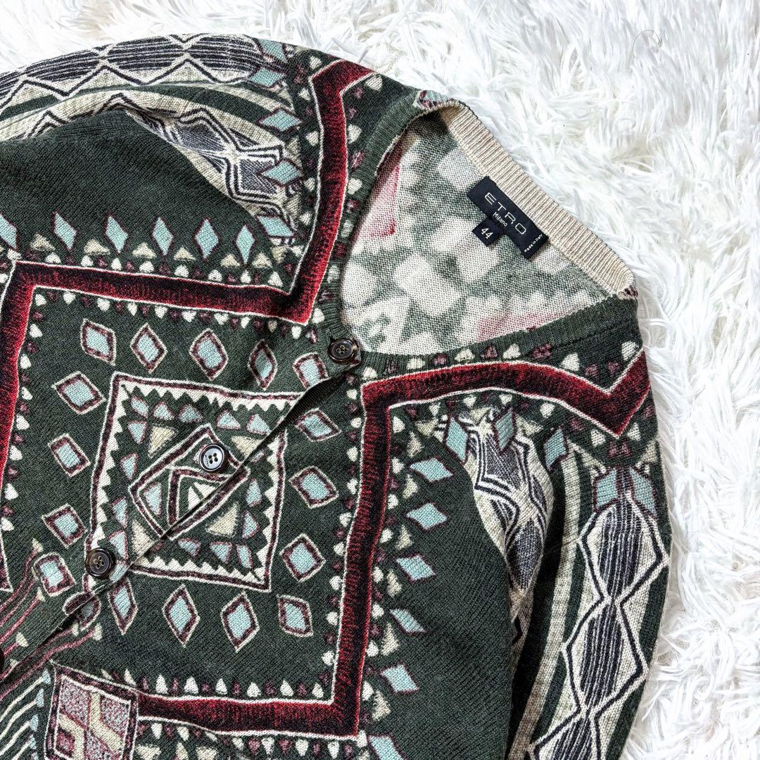 エトロ　ニットカーディガン　エスニック　ジャガード織り　ネイティブ柄　ボヘミアン