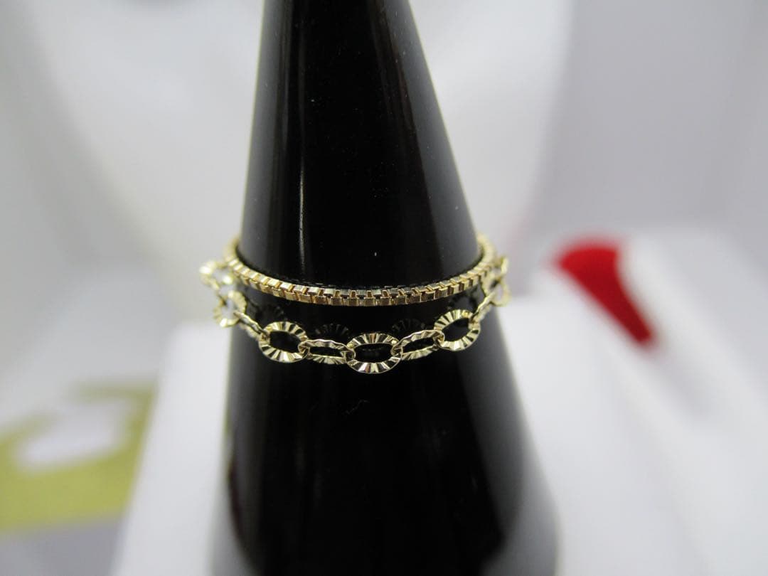 k18 18金 ２連チェーンリング　イエローゴールド