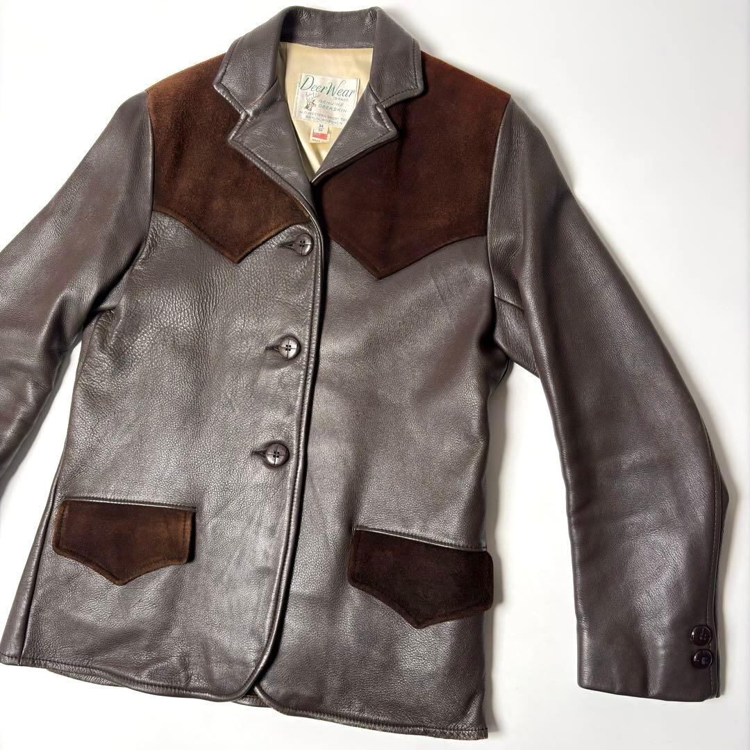 【米国製】Deer Wear レザージャケット 茶 34 鹿革 ウエスタン