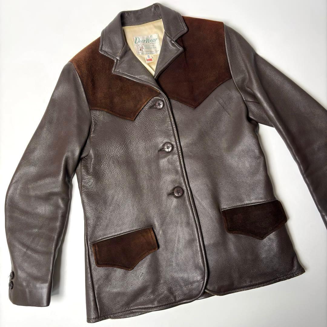 【米国製】Deer Wear レザージャケット 茶 34 鹿革 ウエスタン