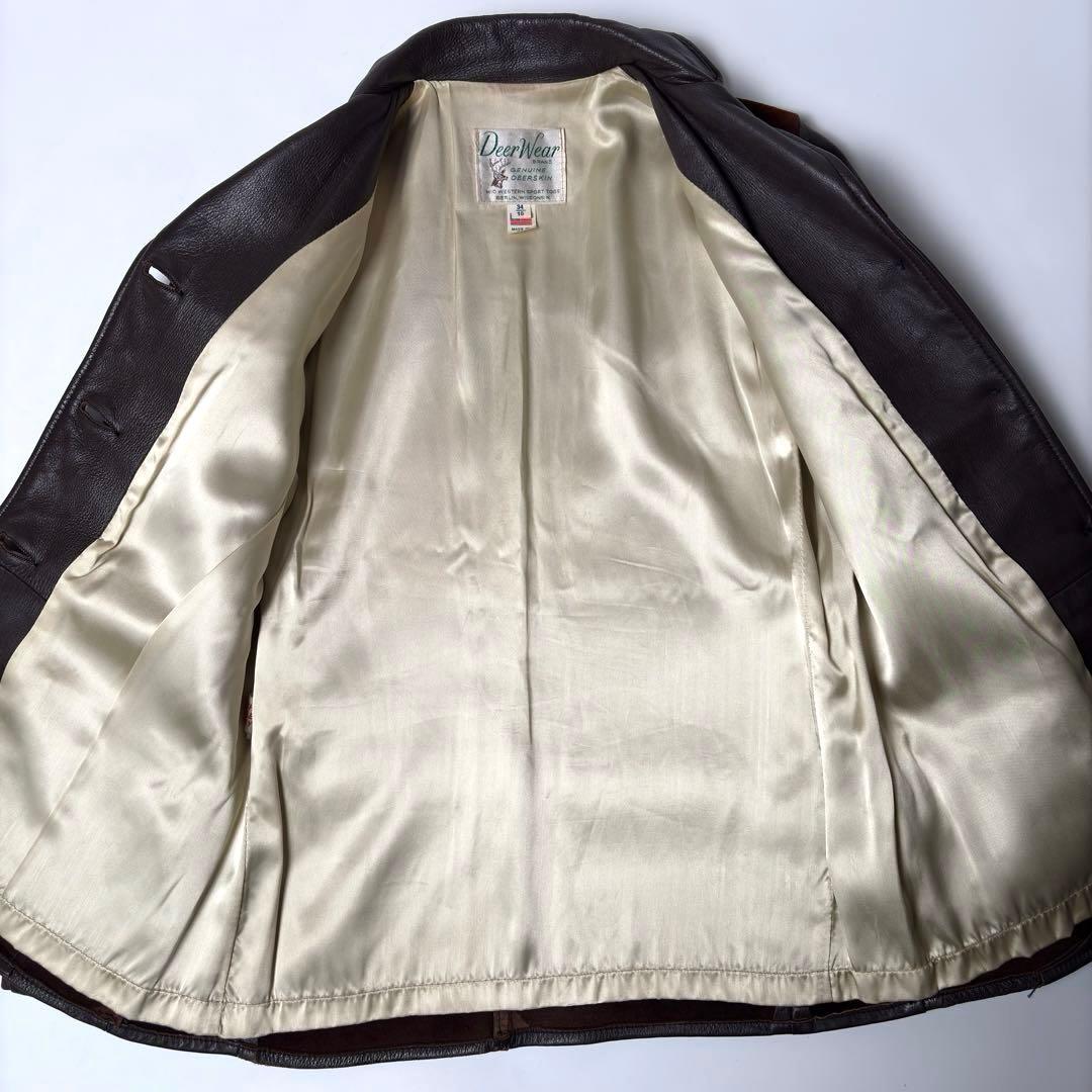 【米国製】Deer Wear レザージャケット 茶 34 鹿革 ウエスタン