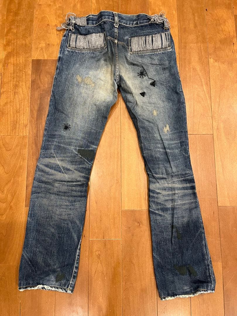 アンダーカバー　蝿・蜘蛛刺繍デニムパンツ/06AW