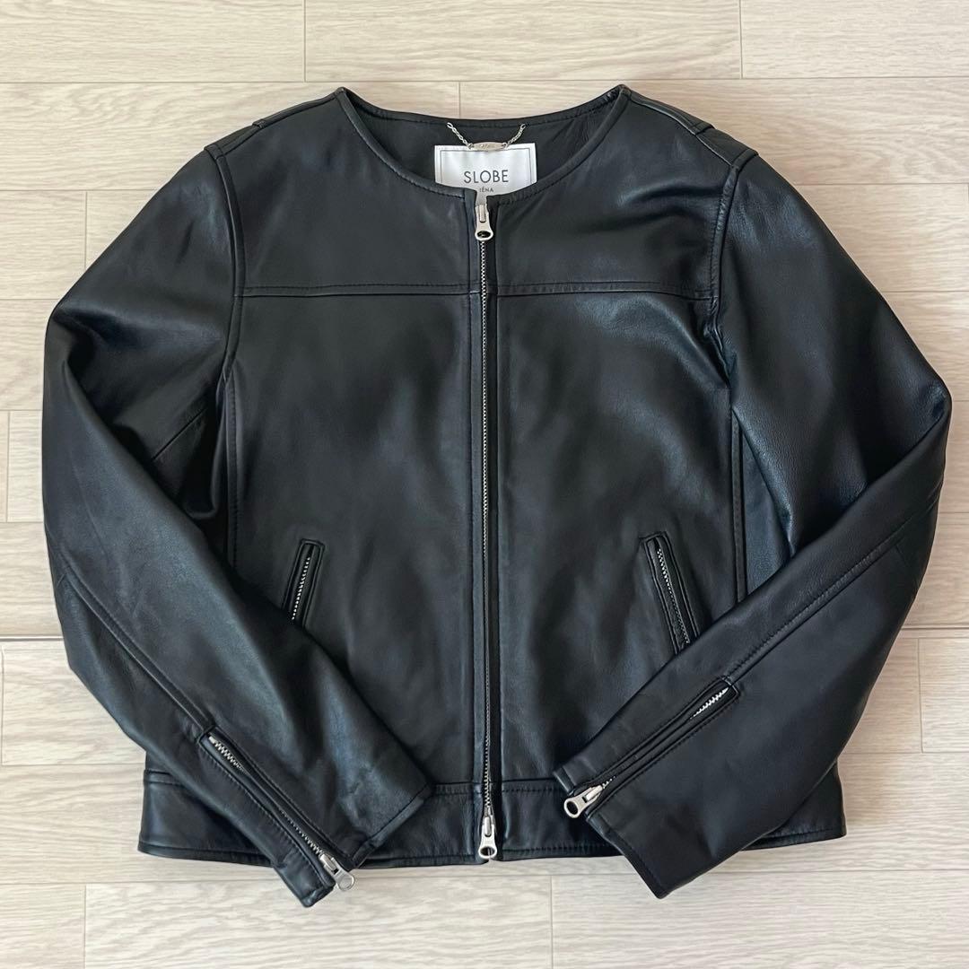 美品 SLOBE IENA ノーカラーライダースジャケット 羊革 サイズ38 冬