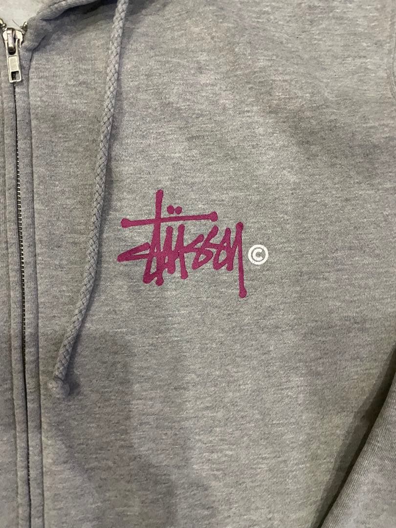 【希少】90s STUSSY ジップパーカー 紺タグ USA製 紫ロゴ L