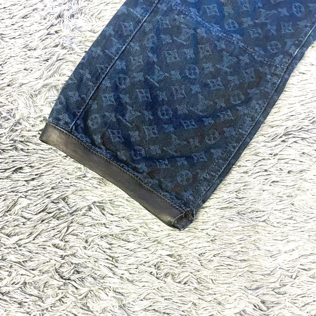 【美品】ルイヴィトン デニム パンツ モノグラム 金ボタン インディゴ 総柄