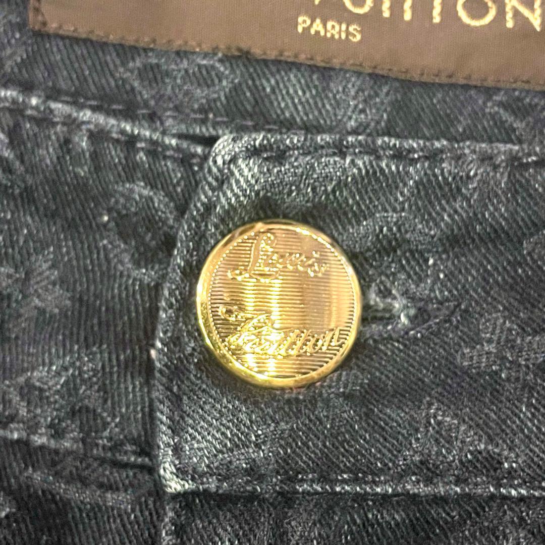 【美品】ルイヴィトン デニム パンツ モノグラム 金ボタン インディゴ 総柄