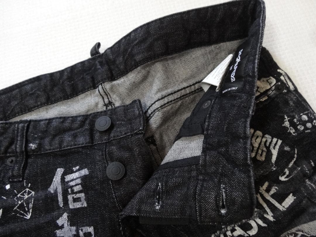 (598）DSQUARED2 ディースクエアード デニム パンツ 総柄 文字