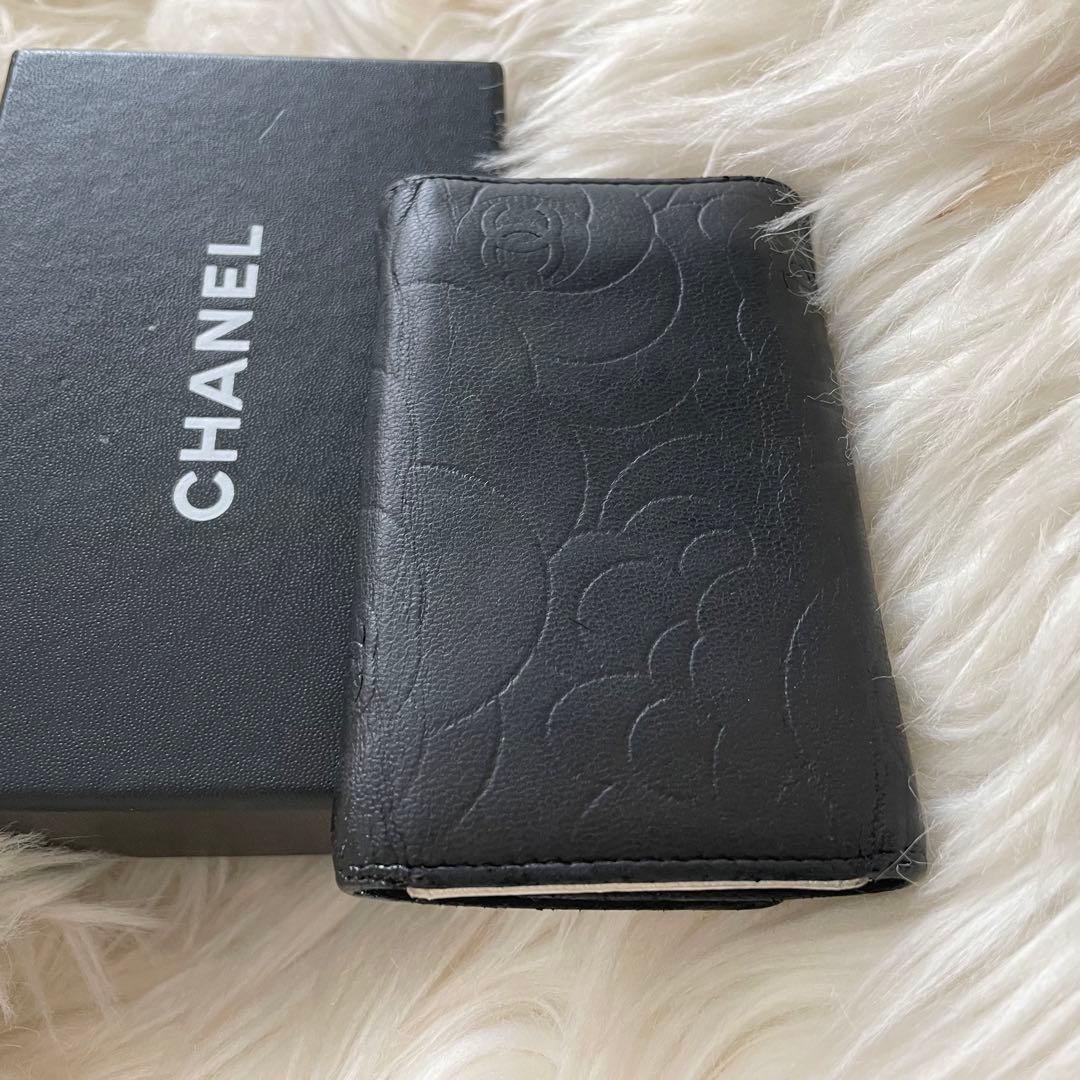 シャネル CHANEL キーケース カードケース カメリア 黒 シルバー