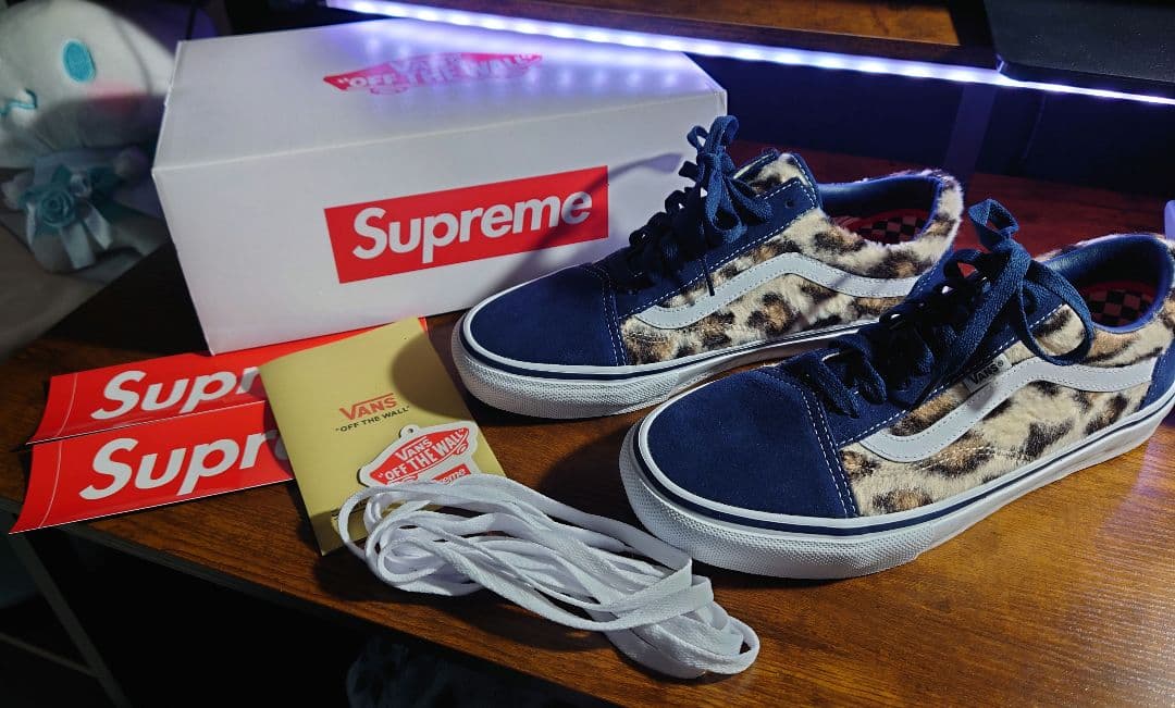 靴 Supreme Vans Leopard Old Skool Navy 27cm