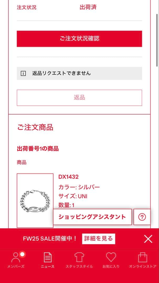 DIESEL ステンレススチール チェーンブレスレット DX1413