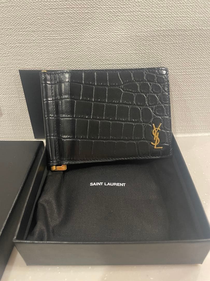 【正規品 箱 保存袋付】サンローラン YSL マネークリップ 二つ折財布 レザー