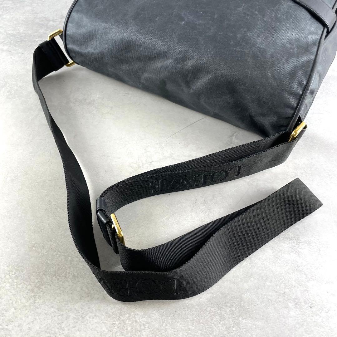 美品✨ ロエベ LOEWE ショルダーバッグ メッセンジャー ロゴ紐 ブラック