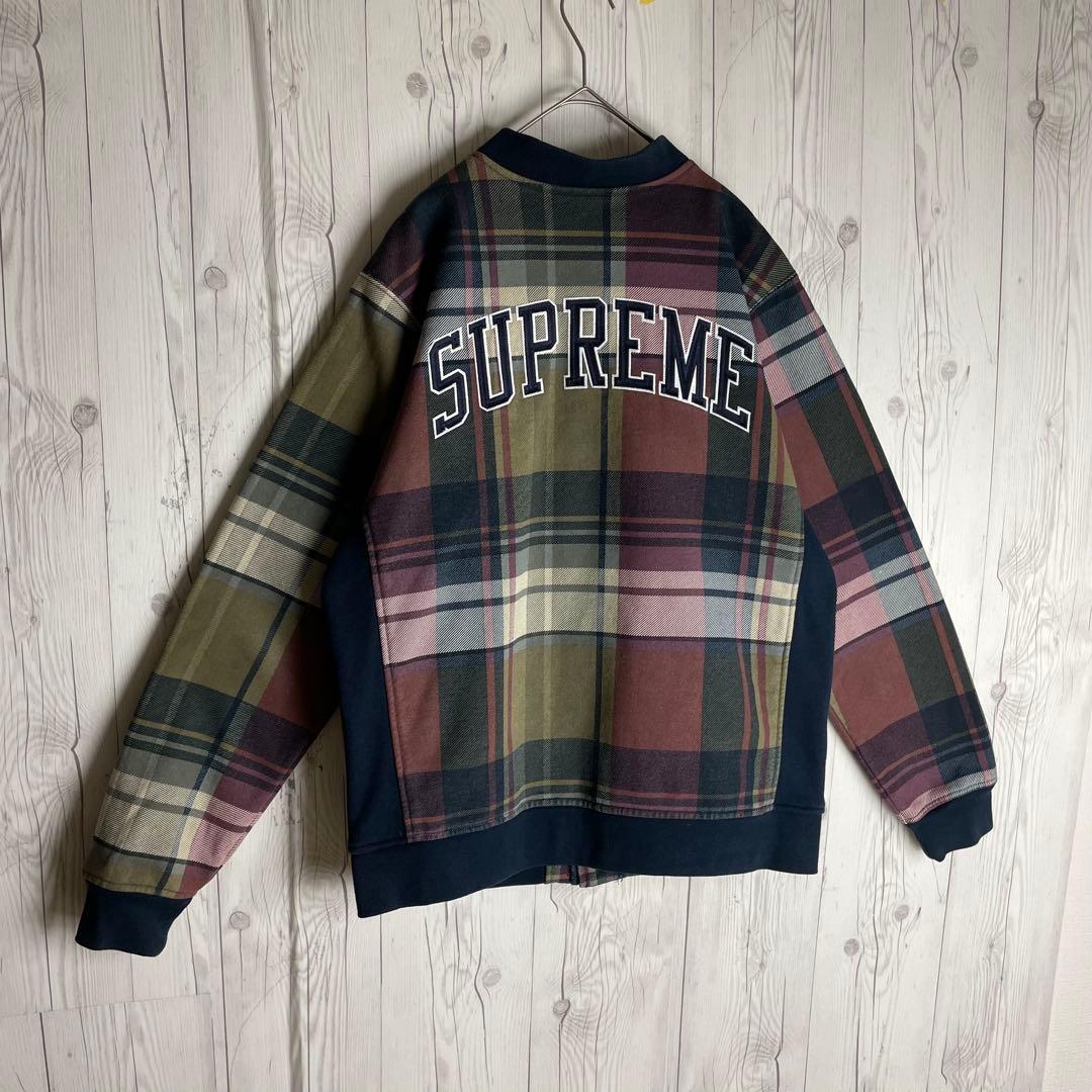 Supreme スウェット チェック 刺繍アーチロゴ バーシティ ジャケット L
