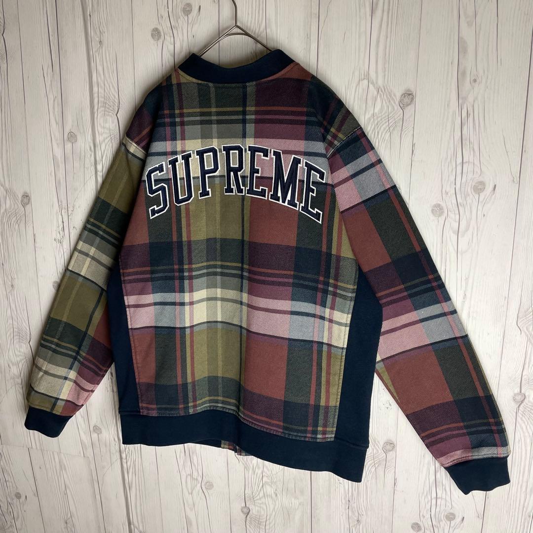 Supreme スウェット チェック 刺繍アーチロゴ バーシティ ジャケット L