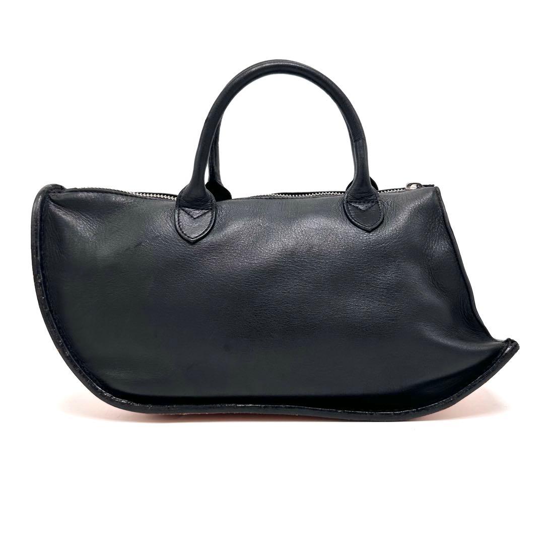 希少廃盤 マサキマツシマ 変形 ハンドバッグ ロゴ金具 カーフレザー 黒 ヌメ革