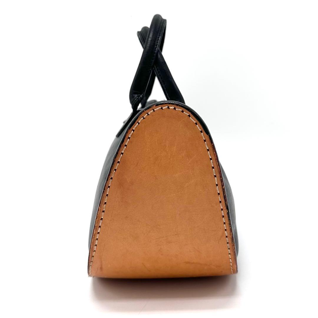 希少廃盤 マサキマツシマ 変形 ハンドバッグ ロゴ金具 カーフレザー 黒 ヌメ革