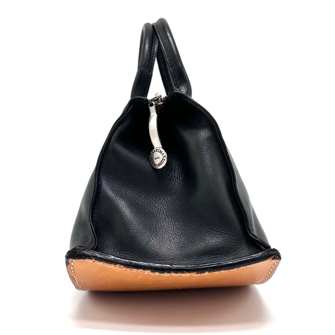 希少廃盤 マサキマツシマ 変形 ハンドバッグ ロゴ金具 カーフレザー 黒 ヌメ革