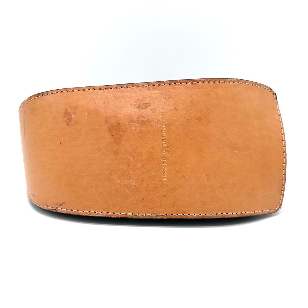 希少廃盤 マサキマツシマ 変形 ハンドバッグ ロゴ金具 カーフレザー 黒 ヌメ革