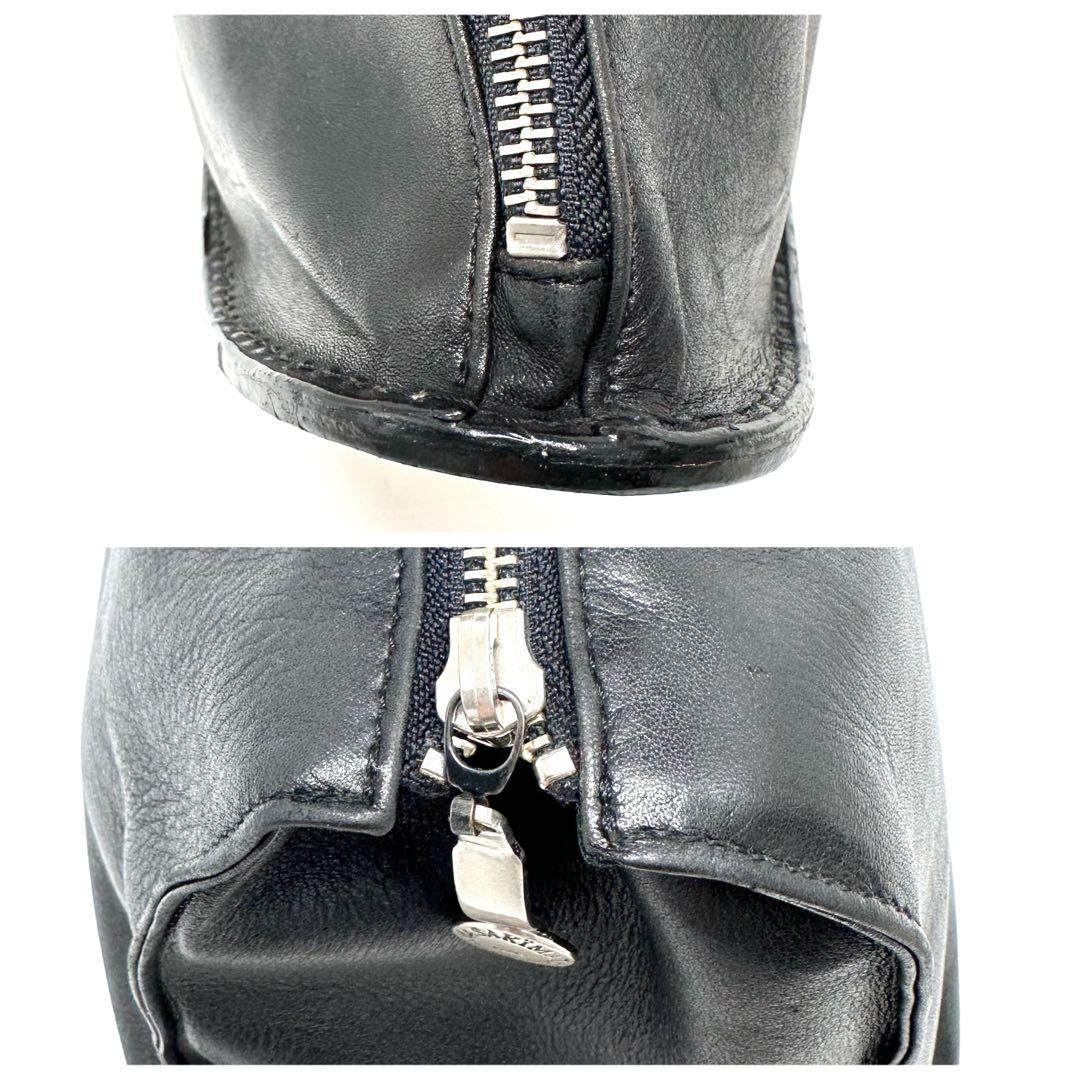 希少廃盤 マサキマツシマ 変形 ハンドバッグ ロゴ金具 カーフレザー 黒 ヌメ革