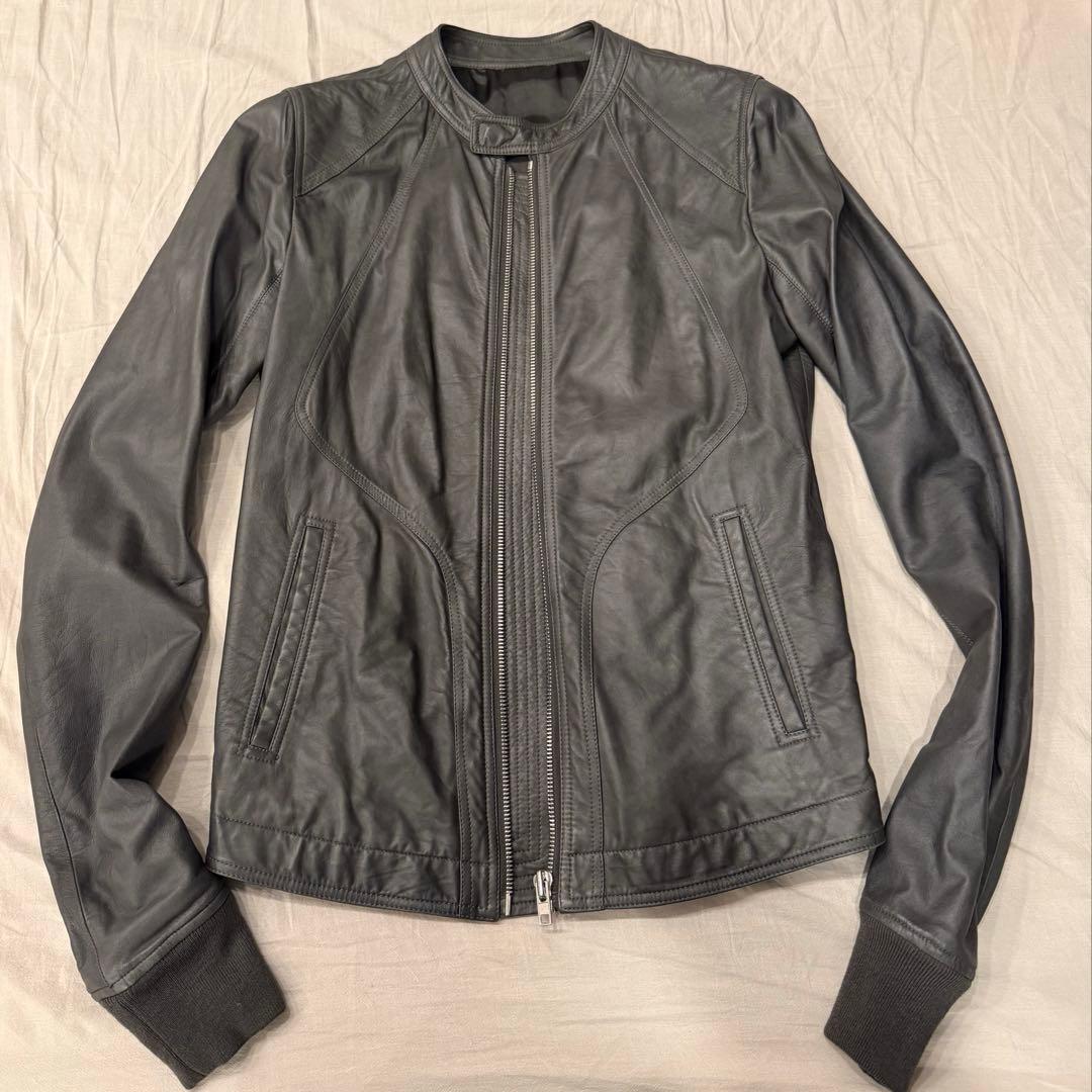 Rick Owens グレー LEATHER BIKER JACKET