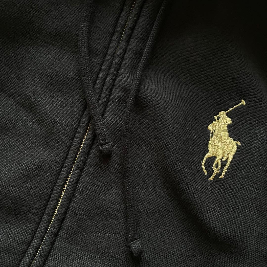 ポロラルフローレン　M ゴールドビッグポニー　ロゴライン フルジップパーカー　黒