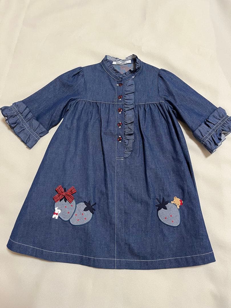 ファミリア　デニムワンピース 七分袖 100