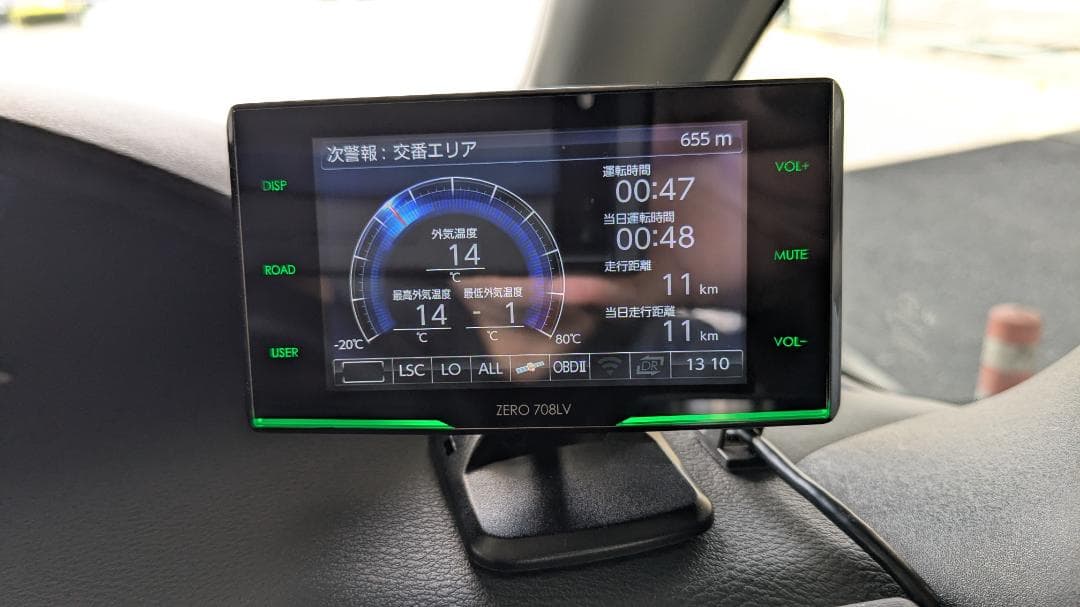 レーダー探知機　ZERO 708LV　無線LANカード、OBDⅡアダプター付き