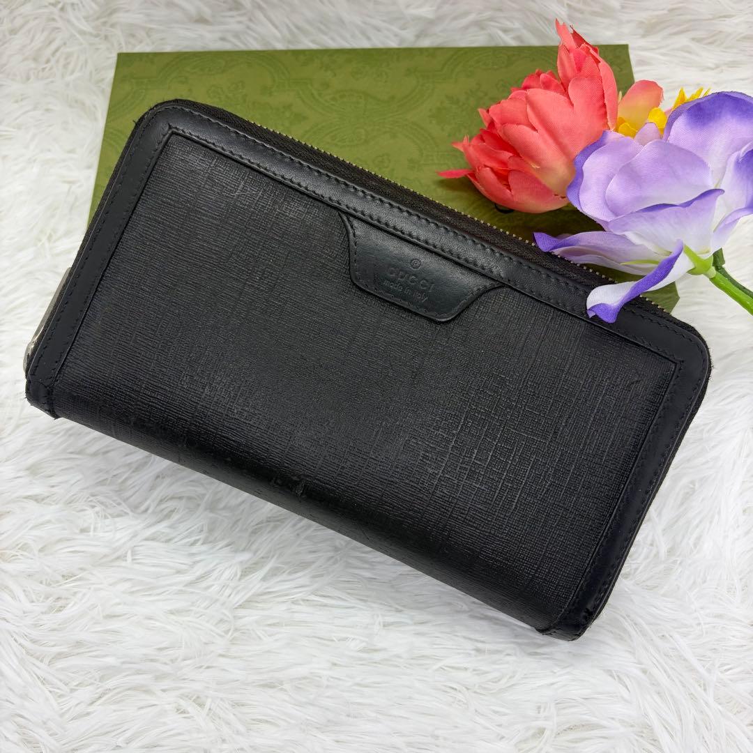 美品✨️グッチ 長財布 GGスプリーム ラウンドファスナー レザー 黒