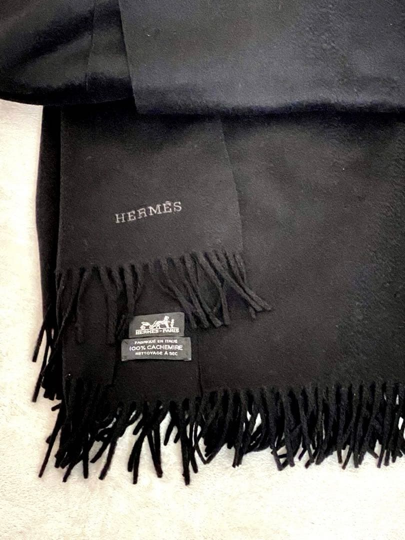 【極美品】HERMES エルメス 大判ストール カシミヤ100％ ブラック