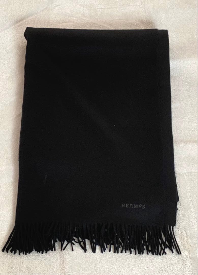 【極美品】HERMES エルメス 大判ストール カシミヤ100％ ブラック