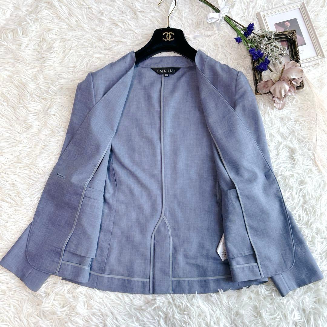 美品✨洗える☆インディヴィ　ノーカラー＆パンツセットアップ　38 M リネン
