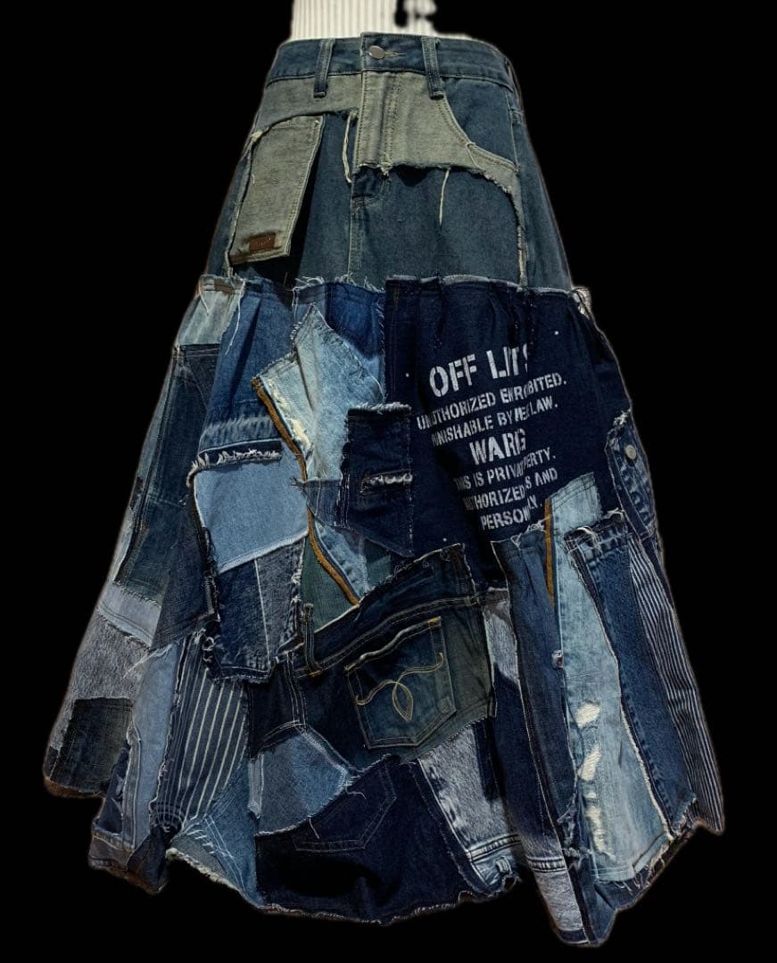 デニムリメイク★ふんだん細々パッチワークsk♡