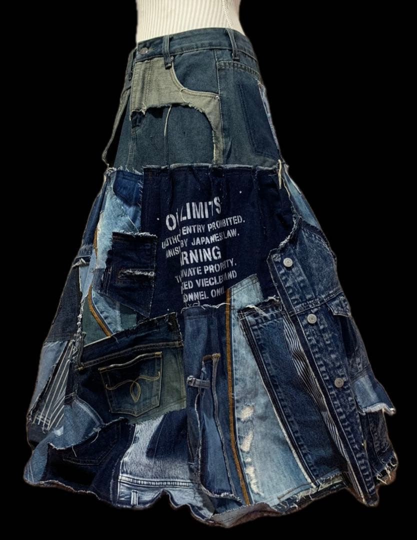 デニムリメイク★ふんだん細々パッチワークsk♡