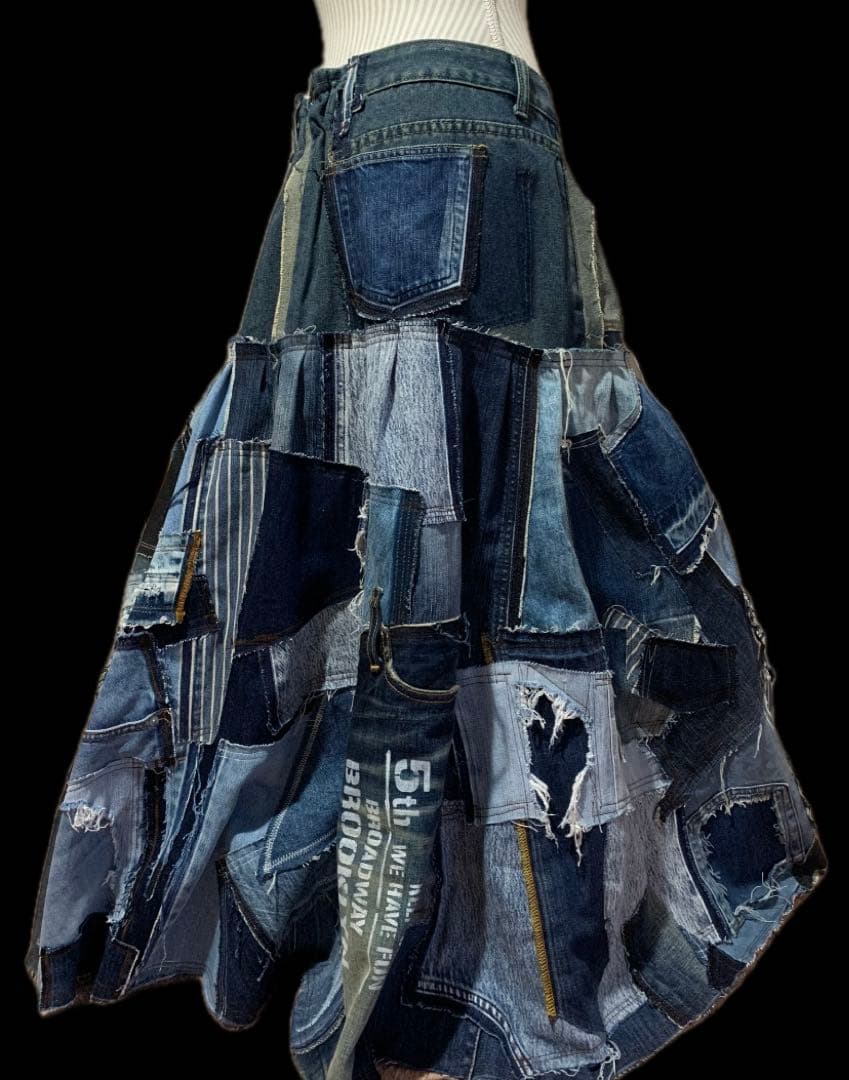 デニムリメイク★ふんだん細々パッチワークsk♡