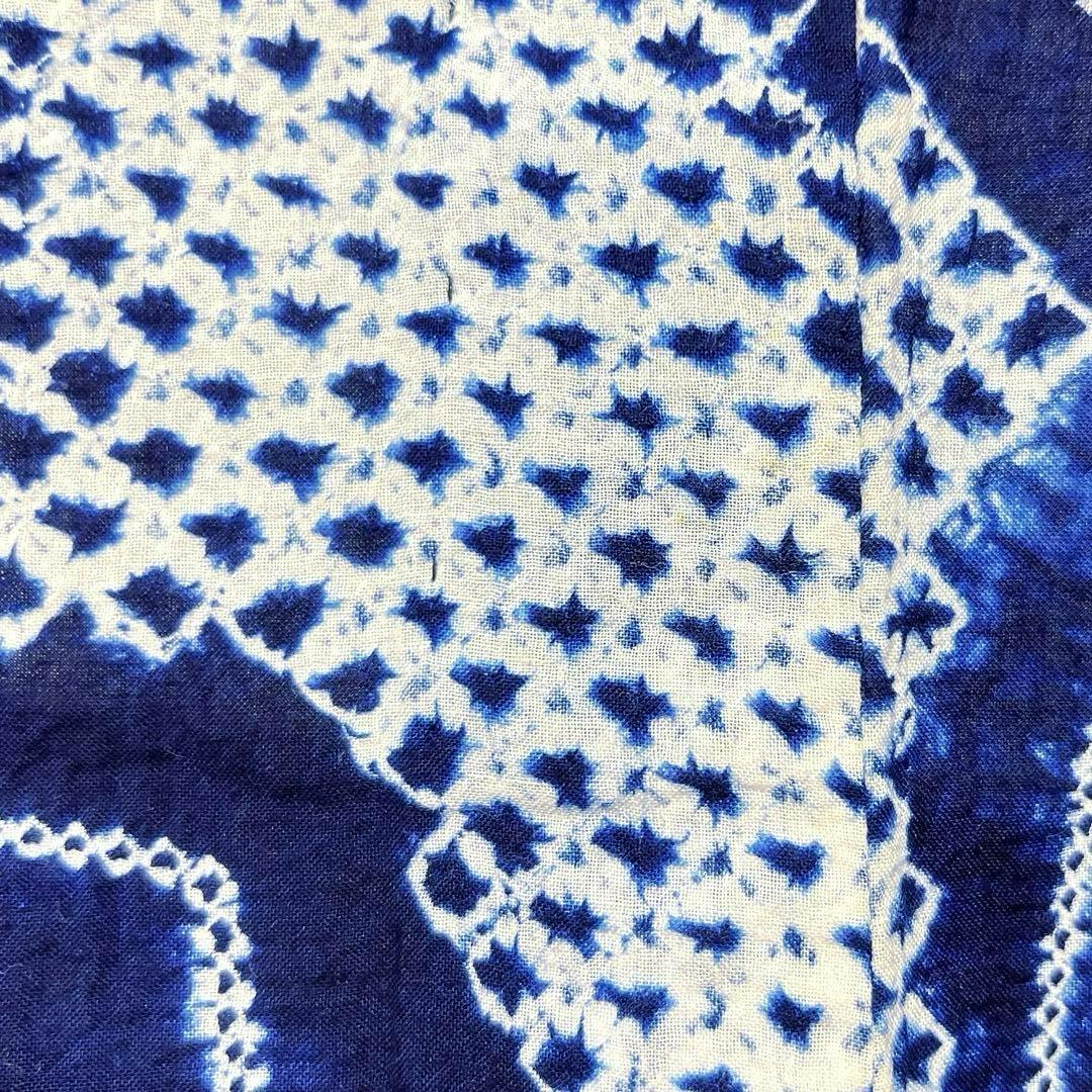 浴衣　有松鳴海絞り　流線　蝶　花　ネイビー系　着物　054w d