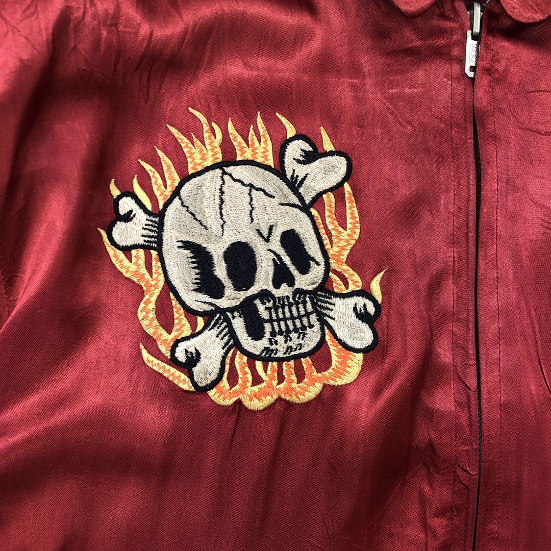 80s PINK DRAGON スカジャン ロゴ刺繍 龍 赤　ボルドー FDC