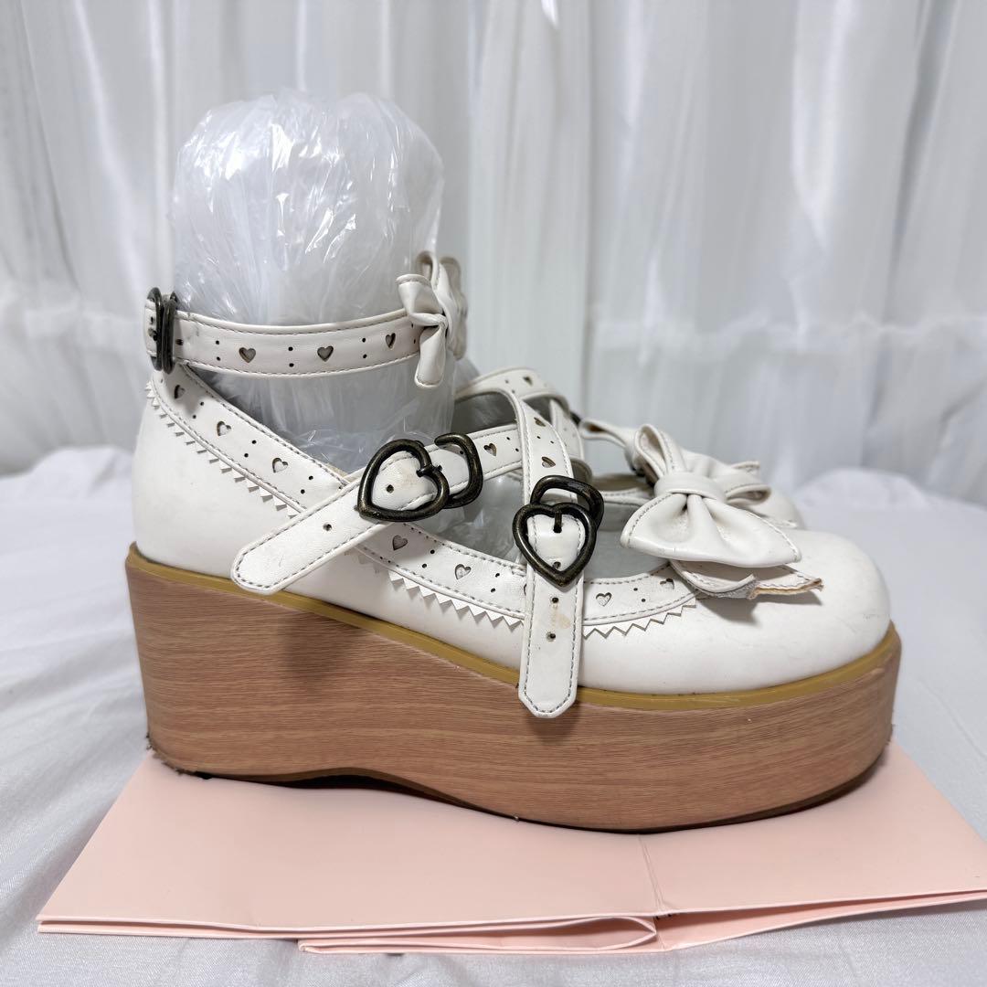 メタモルフォーゼ 木底風リボンシューズ ロリィタ ロリータ ゴスロリ 厚底