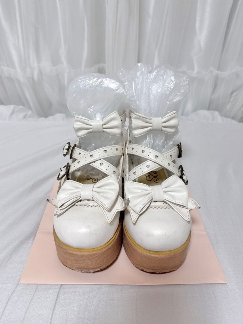 メタモルフォーゼ 木底風リボンシューズ ロリィタ ロリータ ゴスロリ 厚底