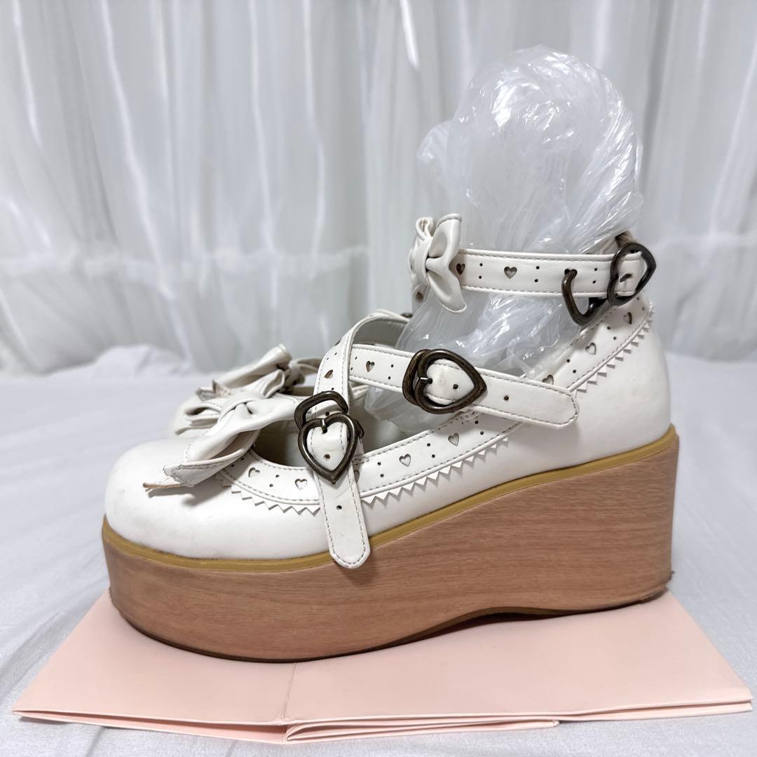 メタモルフォーゼ 木底風リボンシューズ ロリィタ ロリータ ゴスロリ 厚底