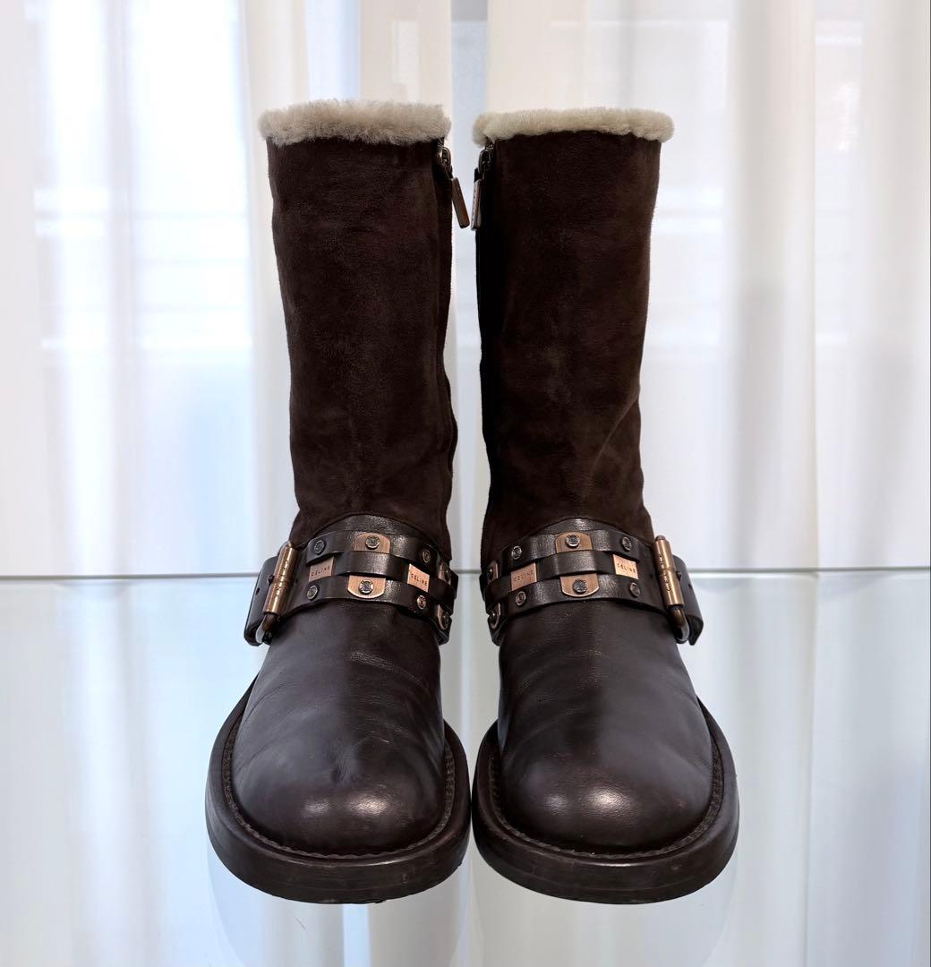 CELINE セリーヌ スエード レザーファー付き 2wayブーツ ブラウン